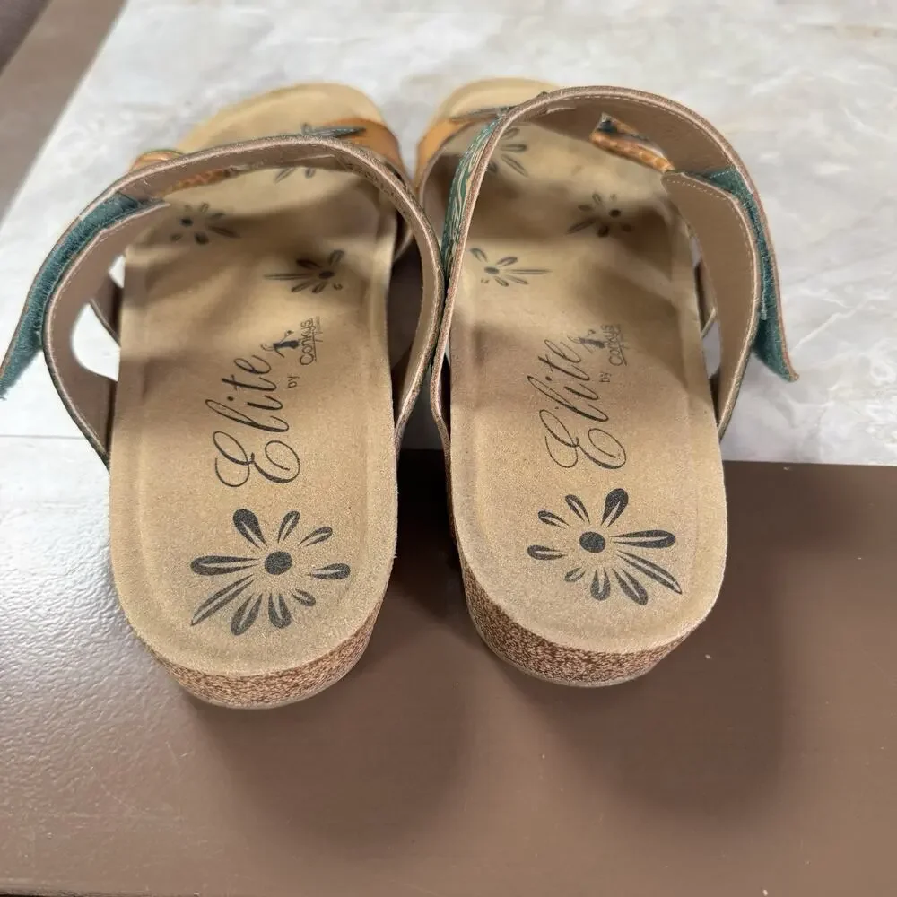 Elite By Corky’s Sandals 9 Womens Hippie Boho Adjustable Strap Artsy Tropical - Picture 3 of 8